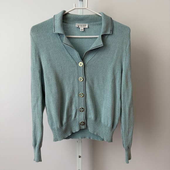 St. John Sport by Marie Gray Sweaters - St. John Sport S Blue Cardigan Wool Collared Button Luxury Designer Old Money